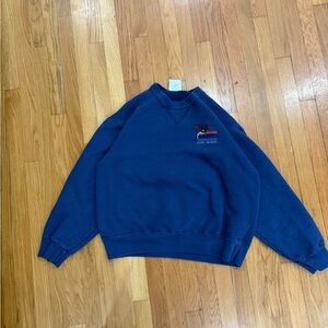 Classic Blue Crewneck Sweater made in USA with eagle embroidery on the front